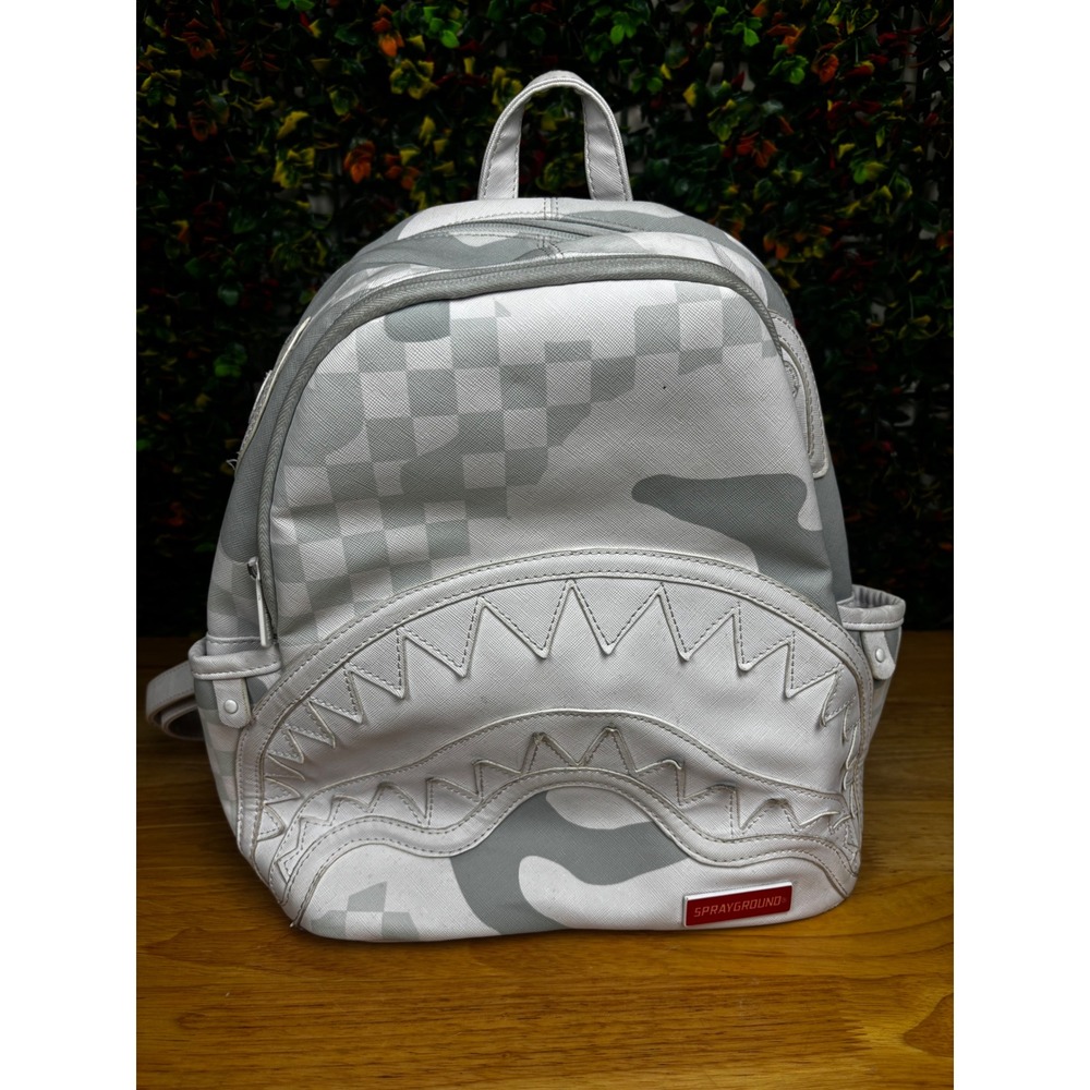 Sprayground 3AM Leblanc Mini Backpack Grey White Checker Shark Mouth Streetwear